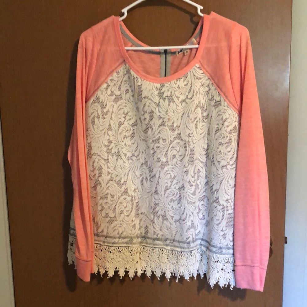 Long sleeved pink and lace shirt